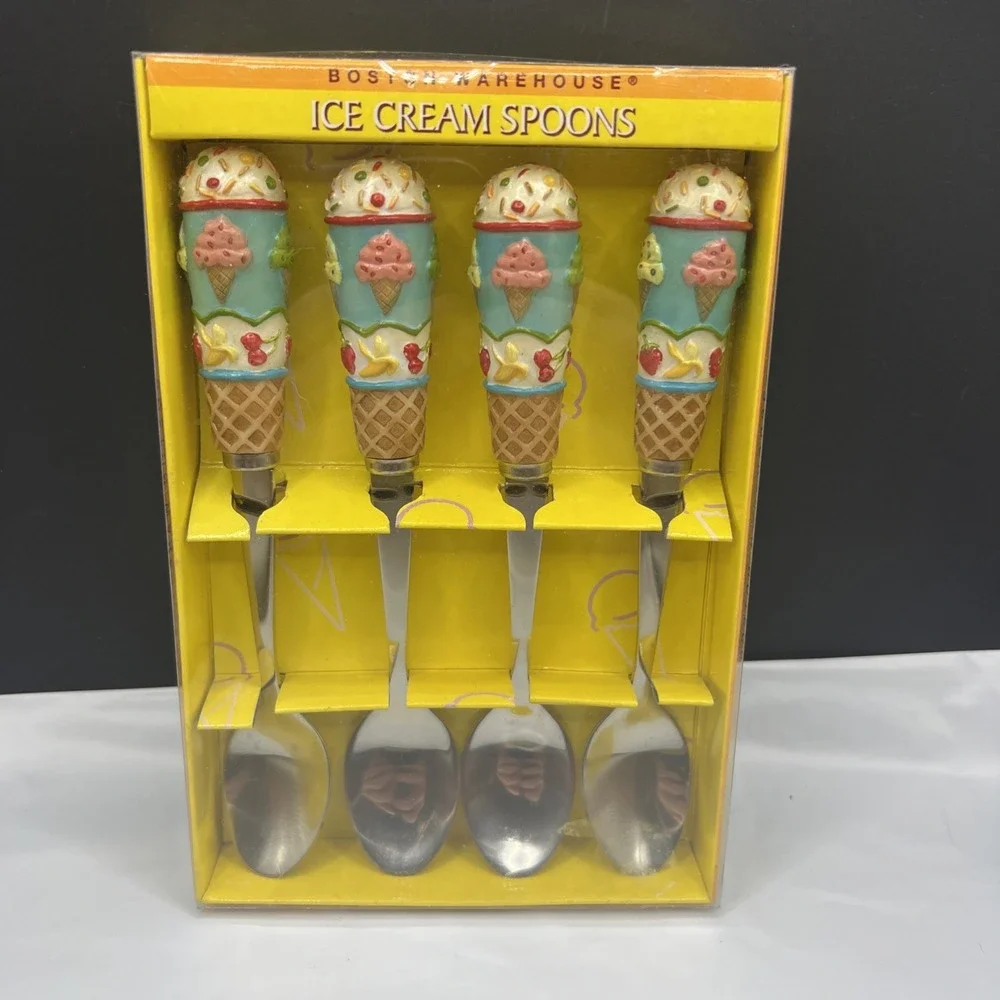 Vintage 1998 Boston Warehouse Lillian Vernon Ice Cream Spoons Set 4 NIB 78140